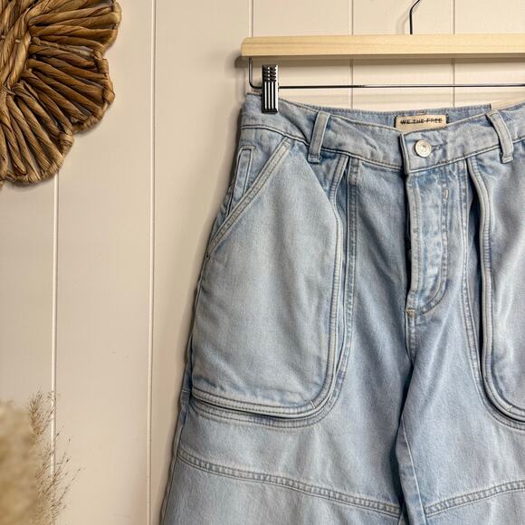 Free People cropped jeans pants long shorts denim bermuda relaxed cotton 26 - Picture 4 of 9